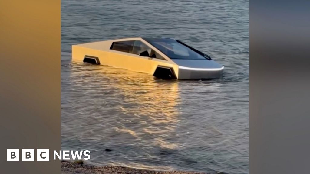 Moment Cybertruck driver intentionally drives into Texas lake