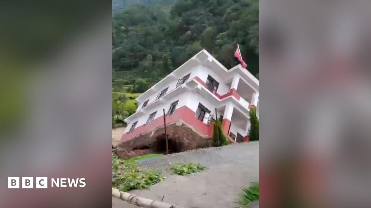 Nepal government building falls into a river amid heavy flooding